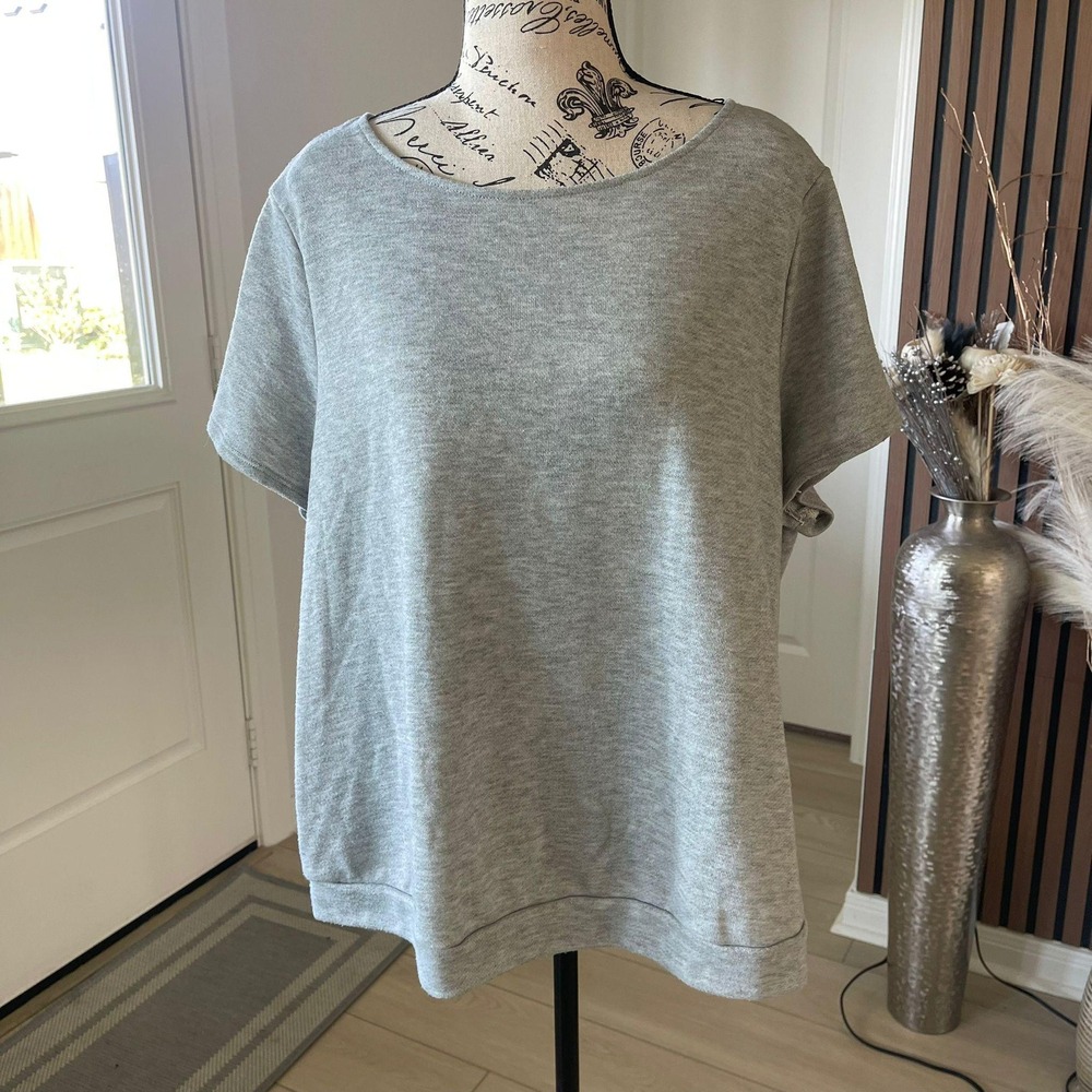 ModCloth Women's 2X Gray Knit Tie Back‎ Short Sleeve Top Casual